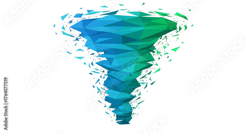 Abstract Low Poly Tornado Illustration in Blue and Green.