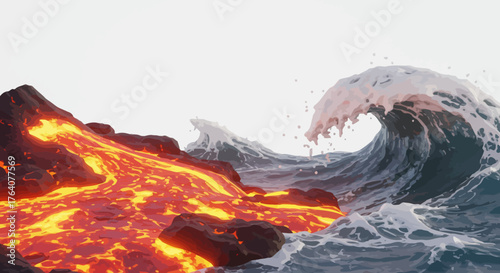 Clash of Elements - Lava Meets Ocean Waves.