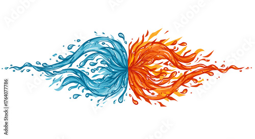 Watercolor Illustration of Fire and Water Elements.