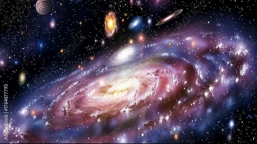 Vibrant and Colorful Spiral Galaxy in a Starry Cosmic Universe, Showcasing Celestial Beauty