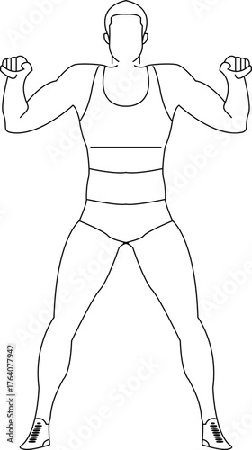 An outline illustration of a person in fitness gear performing a standing upper body workout.