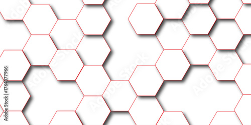 Abstract white background with gold hexagons seamless pattern and geometric in vector design. Futuristic blue neon honeycombs. Modern technology design .Minimal style website banner, decoration .