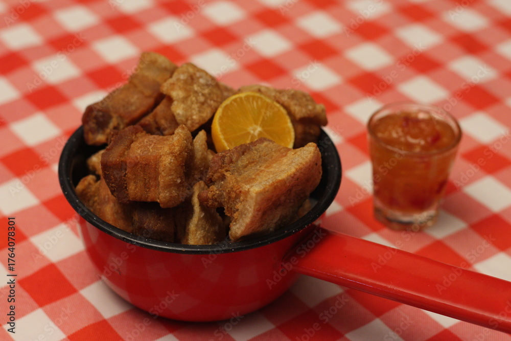 Fototapeta premium Crunchy Chicharrón and Sweet Chili Dip