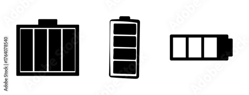 Full battery icon set showing power levels for devices and gadgets representing energy and charge