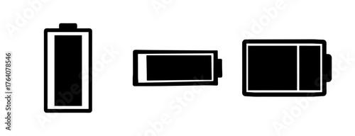 Three battery icons showing full partial and low charge levels for device power indicator and status