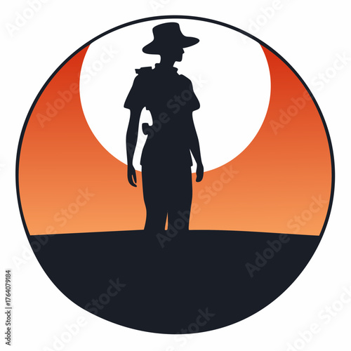 veteran silhouette at attention beneath rising sun for remembrance, ceremonial programs, and tribute graphics