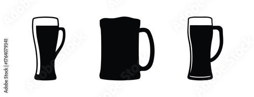 Three silhouette beer mugs icons for pubs bars restaurants and breweries beverage drinkware