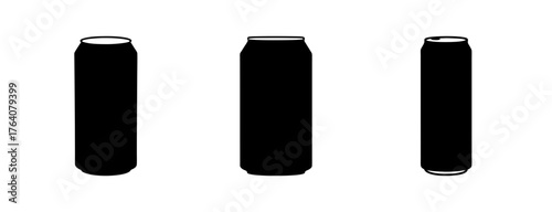 Three sleek black beverage cans presented individually side by side for advertising and design