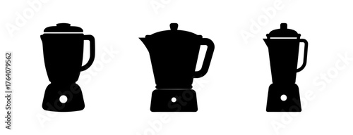 Set of three black blender silhouettes representing kitchen appliances for smoothies and food preparation tasks