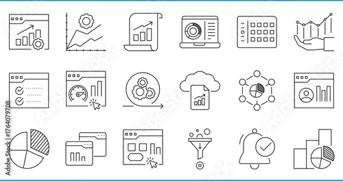 Dashboard-related line icons set. Vector editable stroke.