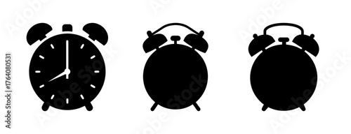 Classic alarm clock icon set retro timekeeping mechanical alarm clock symbols for morning wake up