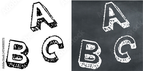 Chalk handdrawn alphabet symbol vector for language, communication, and education with a sketchy, handwritten feel. Perfect for illustrating typography, text, and linguistic concepts.