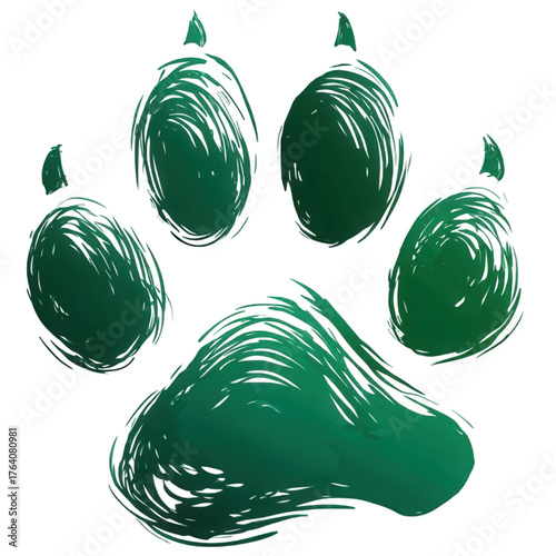 Artistic green animal paw print with brushstroke texture.