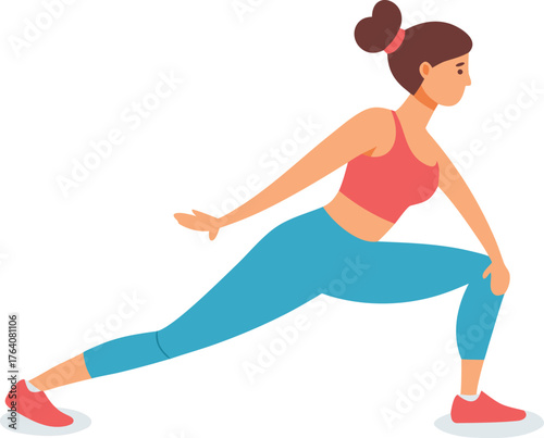  Strong fitness woman performing lunge exercise in sports outfit, workout training vector illustration for gym
