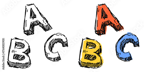 Grunge sketch handdrawn alphabet symbol vector for language, text, and communication with a raw, distressed aesthetic. Perfect for illustrating artistic typography, informal writing