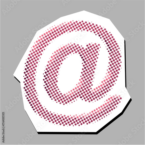 At symbol halftone dotted collage element pointillize in paper torn vector. Represents email, internet, and digital communication with a fragmented, artistic, and vintage aesthetic.