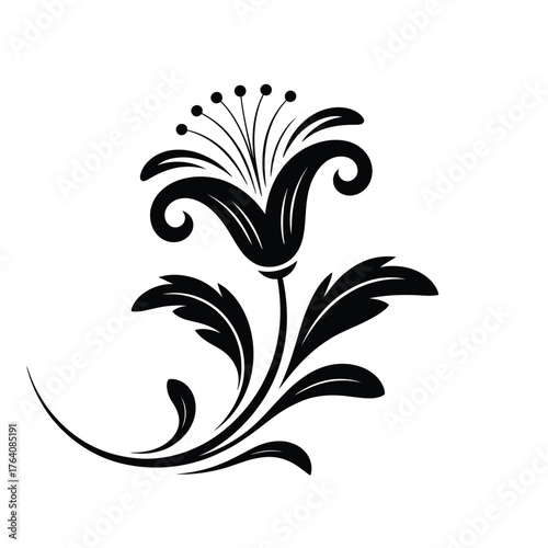 Elegant black silhouette of a stylized floral design