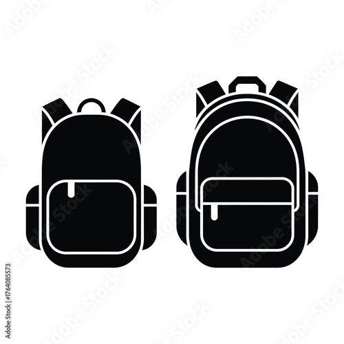 Two black backpacks icons isolated on white background