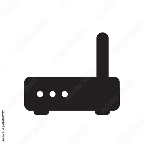 Simple black and white illustration of a wireless router icon