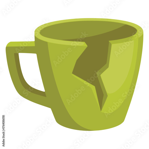 Broken green coffee cup mug drink beverage flat color vector illustration template design