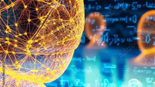  Digital Network Sphere with Mathematical Equations Background
