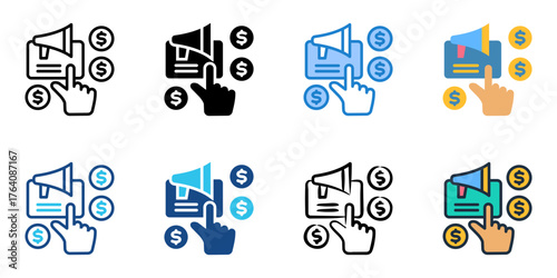 Pay per click icon set multiple style collection 
