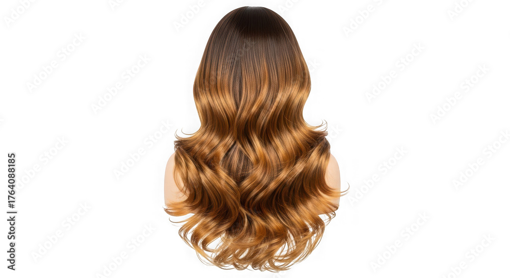 Fototapeta premium Back view of long wavy brown hair isolated on transparent background, a beautiful style