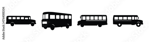 Four black school buses lined up transportation vehicles for students education travel