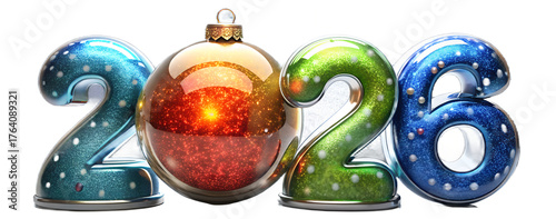 New year 2026 with christmas ball on PNG