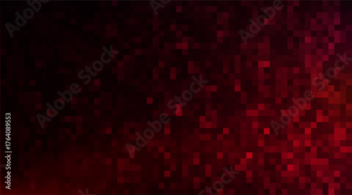 Deep reds and blacks dominate this pixelated background, forming a mosaic of squares and shades, creating an abstract and dynamic texture that fades into the dark corners