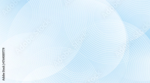 Abstract light blue background features intersecting white circular lines and blended gradients that create a calming, modern, and minimalist design with gentle curves and soft hues