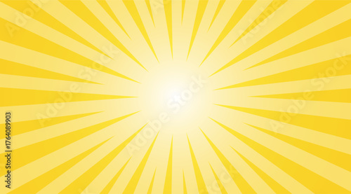 A vibrant yellow sunburst background radiates from a central white point, creating an energetic and eye-catching pattern with dynamic light rays and a warm, inviting feel