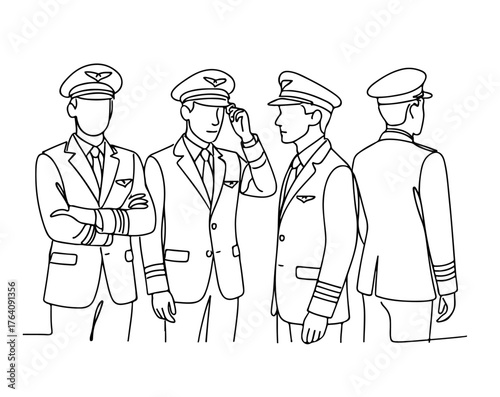 Airplane Pilot Uniform Front Side Back View Line Art Illustration