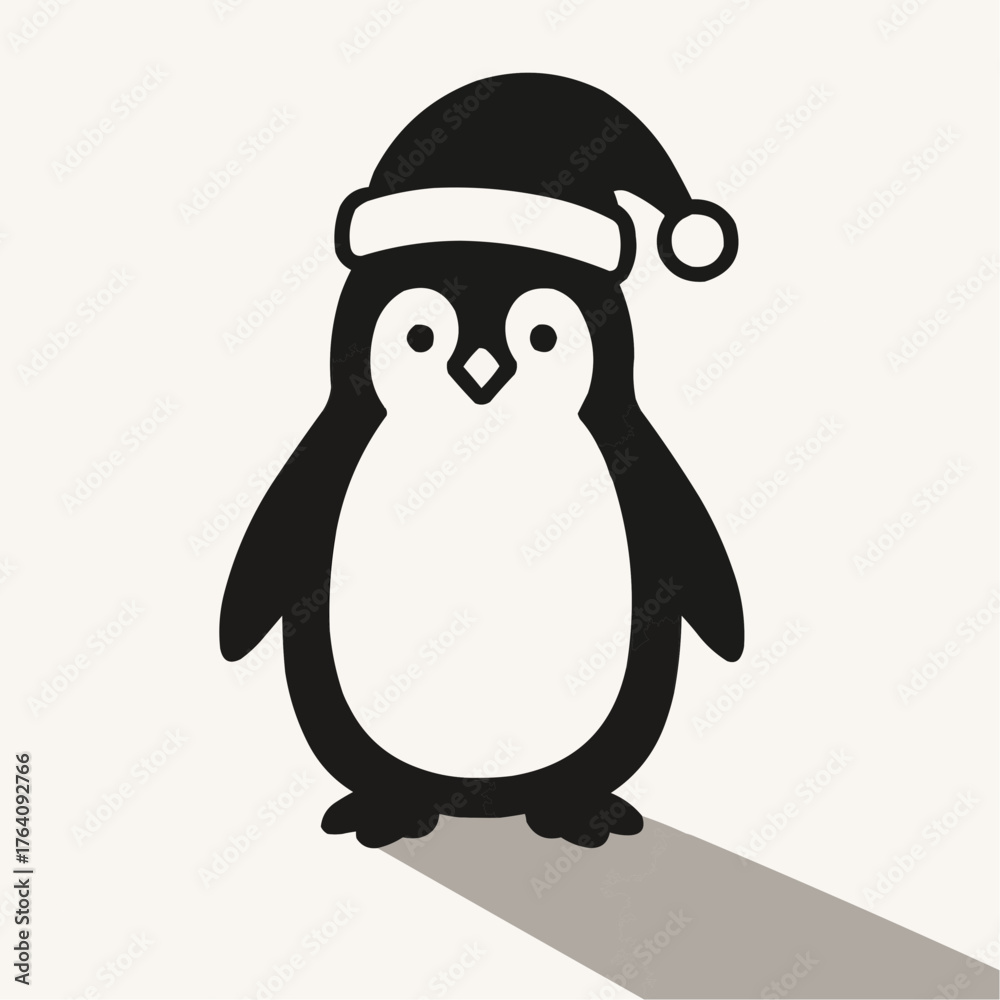 Fototapeta premium Silhouette of a penguin wearing a Santa hat