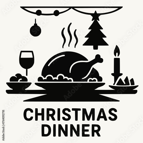 Silhouette of a Christmas dinner feast