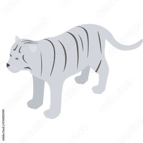 Stylized White Tiger With Blue Eyes And Black Stripes In Isometric Perspective On A Transparent Background Realistic Vector Illustration