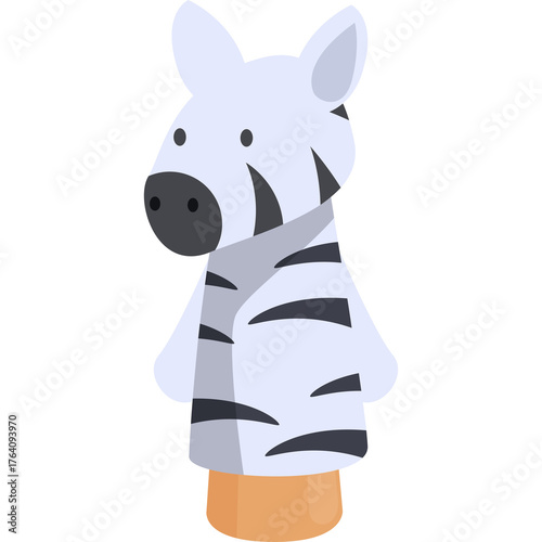 Stylized White Zebra Character Wearing a Scarf and Standing on an Orange Base Against a Transparent Background Simple Cartoon Vector Art