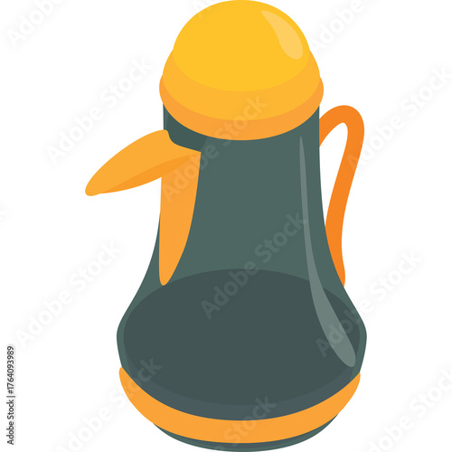 Stylized yellow and gray coffee pot with orange accents and a transparent background viewed from a three-quarter angle