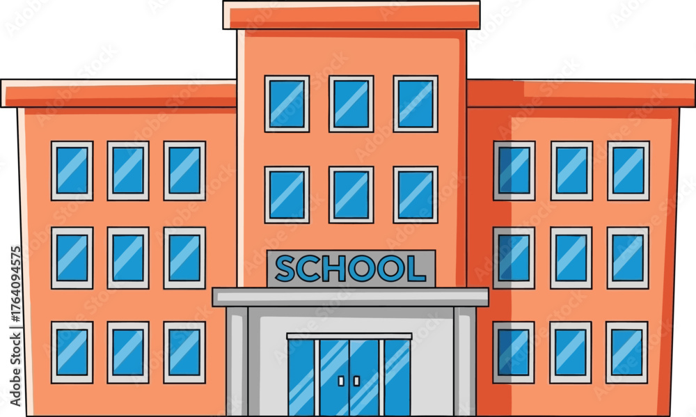 Naklejka premium School building cartoon illustration education learning architecture