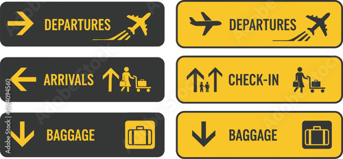 Airport signs departures arrivals baggage check in vector illustration