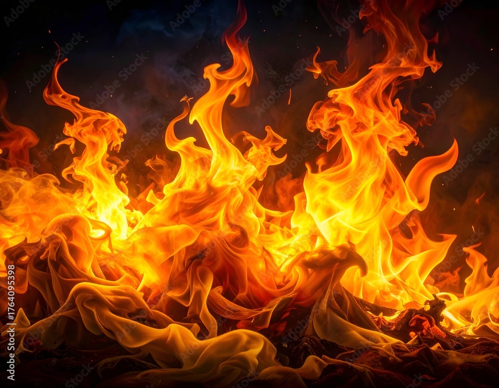 Fototapeta premium Vibrant Orange Flames Consuming Dark Space with Fiery Intensity