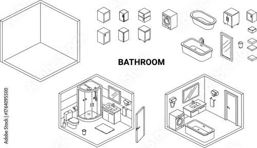 Isometric bathroom elements vector illustration design and decoration