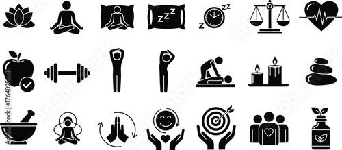 Wellness lifestyle health balance meditation and healthy habits concept