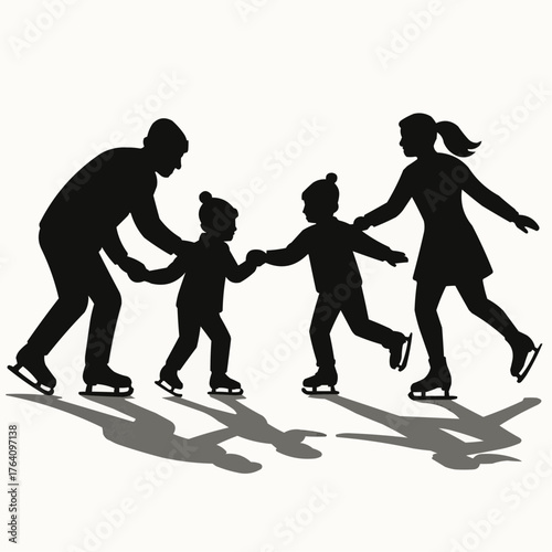 Silhouette of a family ice skating