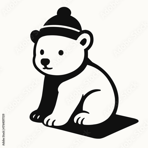 Silhouette of a polar bear cub wearing a hat