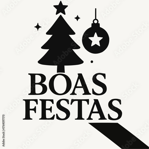 Boas Festas text with Christmas tree and ornament