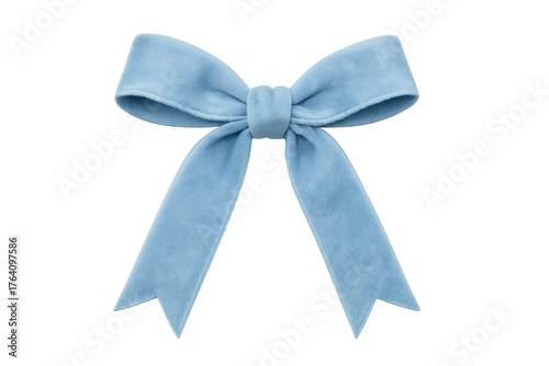 Light blue velvet ribbon bow on transparent background