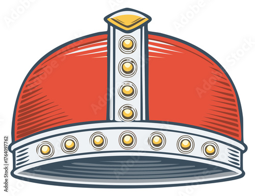 Ornate Red Royal Crown with Golden Embellishments