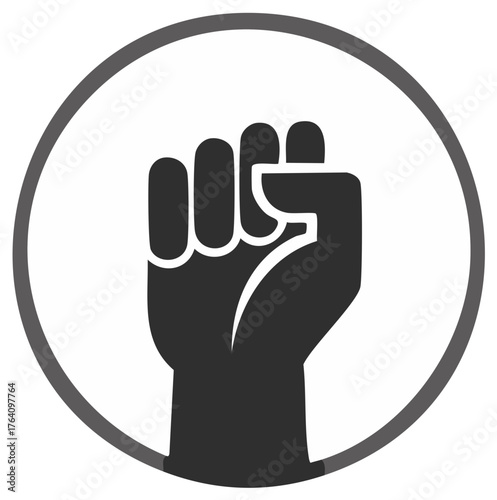 Black Clenched Fist Raised in Circle Representing Power and Solidarity