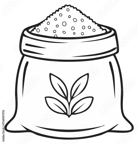 Bag of granular material with plant symbol and outline illustration of loose contents